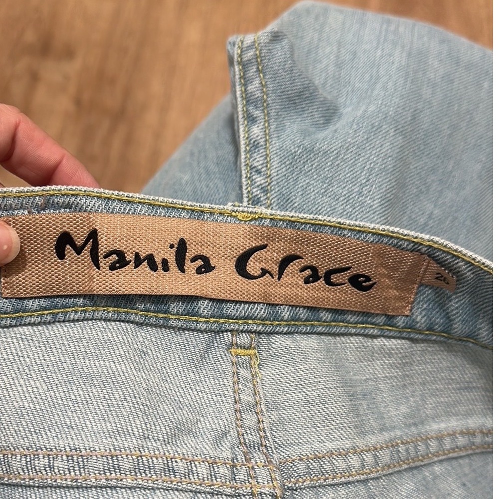 MANILA GRACE | Women's Light Wash High Rise Straight Leg Floral Cuff Jeans - Picture 4 of 4